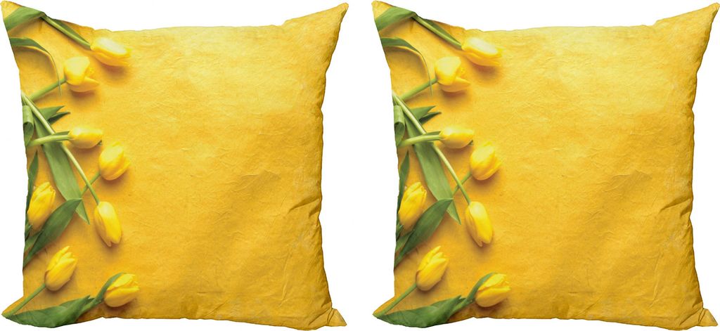 ABAKUHAUS Gelb Kissenbezug Set (2Stück), Tulip Blumen Garten, doppelseitiges Digitaldruckdekor mit Reißverschluss, 50 cm, Gelbgrün