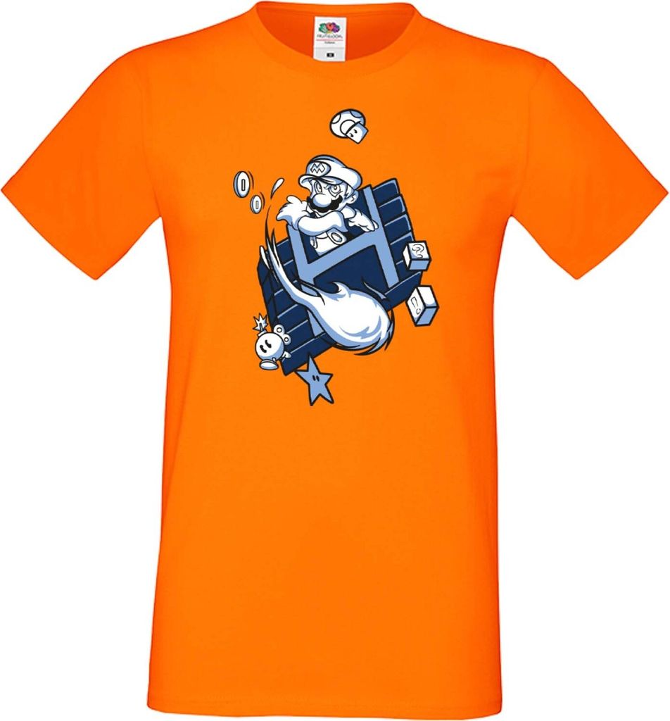 Herren T-Shirt Japan Manga Animation Comics Game Mario Fun Fire ball Var-006 Game Mario Fun Fireball, Man S / Orange