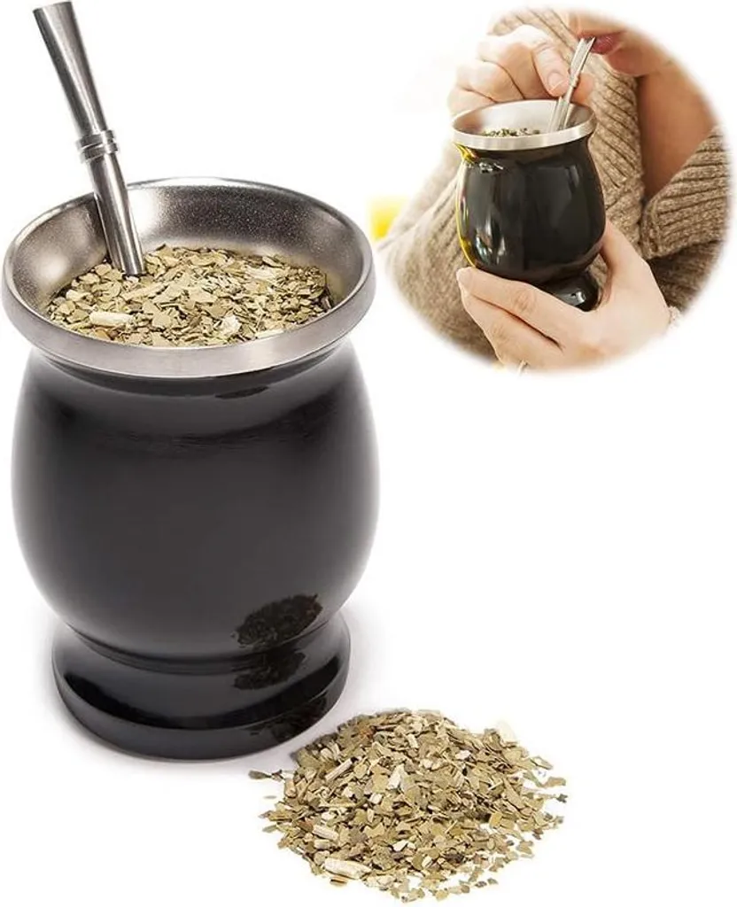 Calebasse à maté moderne 230 ml double paroi noire avec kit accessoires - 2