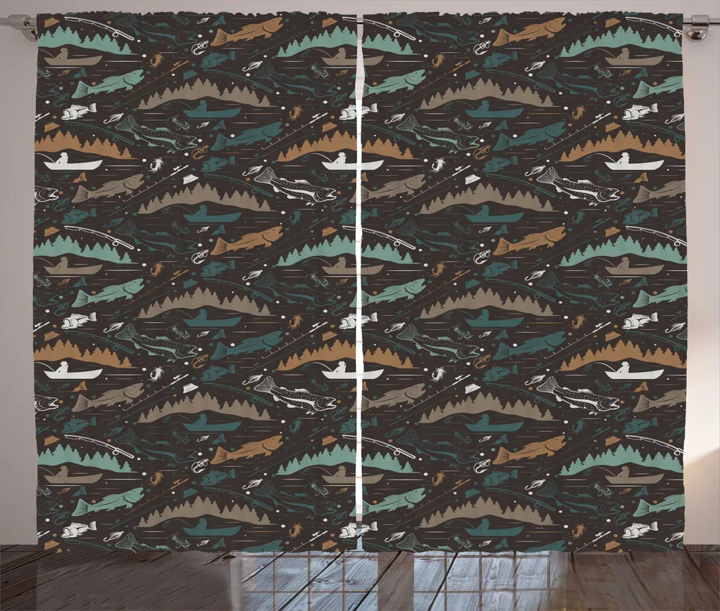 ABAKUHAUS Rideau Rustique Thème Pêche avec Crochets, 280 x 225 cm, Taupe