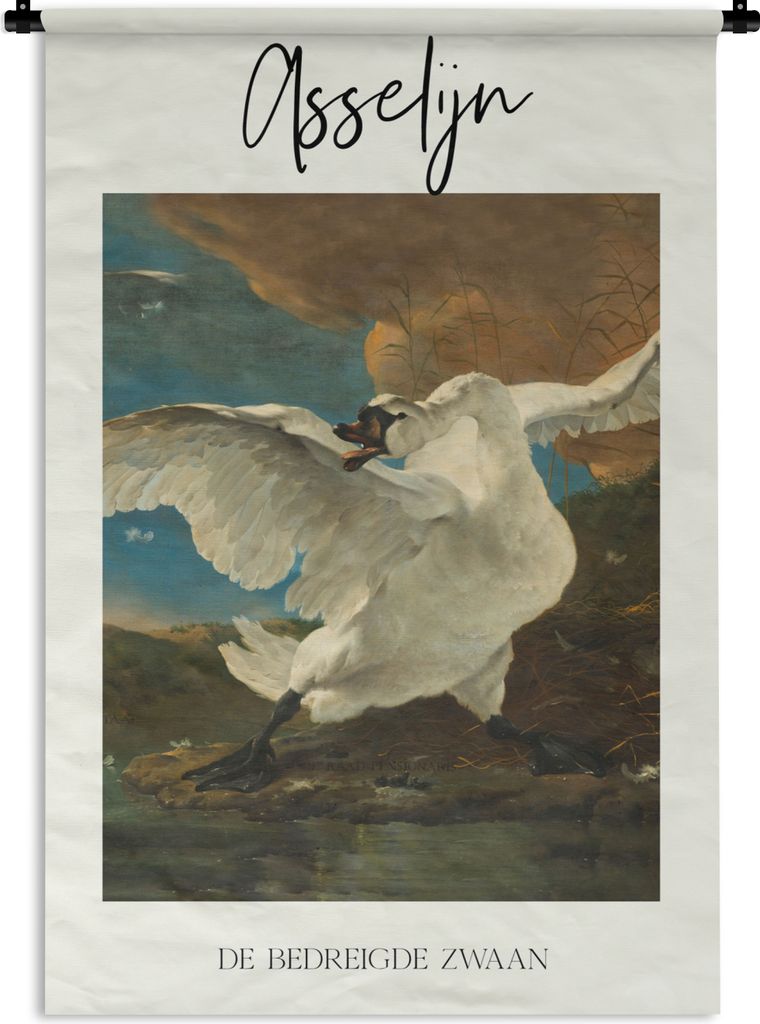 MuchoWow Wandteppich Wandbehang Der bedrohte Schwan - Jan Asselijn - Kunst 60x90 cm Tapisserie Dekoration Wandtuch - Foto-Teppich - Abwaschbar