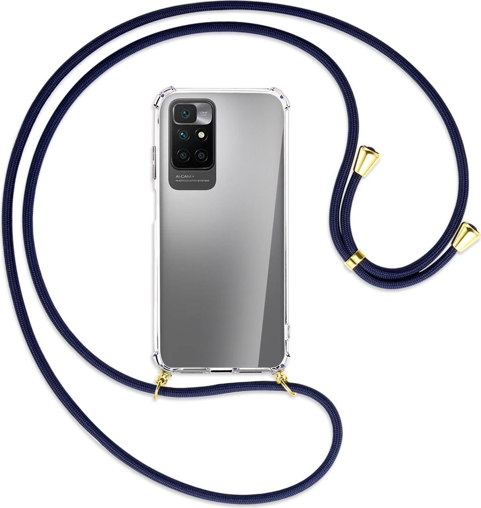 Handykette Backcover-Schutzhülle mit Band (Metall goldfarben) für Xiaomi Redmi 10 - dunkelblau