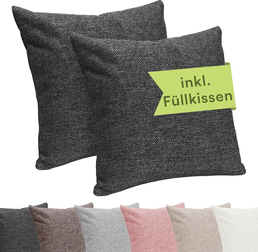 Selfitex 2er Set 40x40 cm, Sofakissen mit Füllung und Bezug, Dekokissen mit weicher Kissenfüllung, robuster Polsterstoff, Farbe: Anthrazit