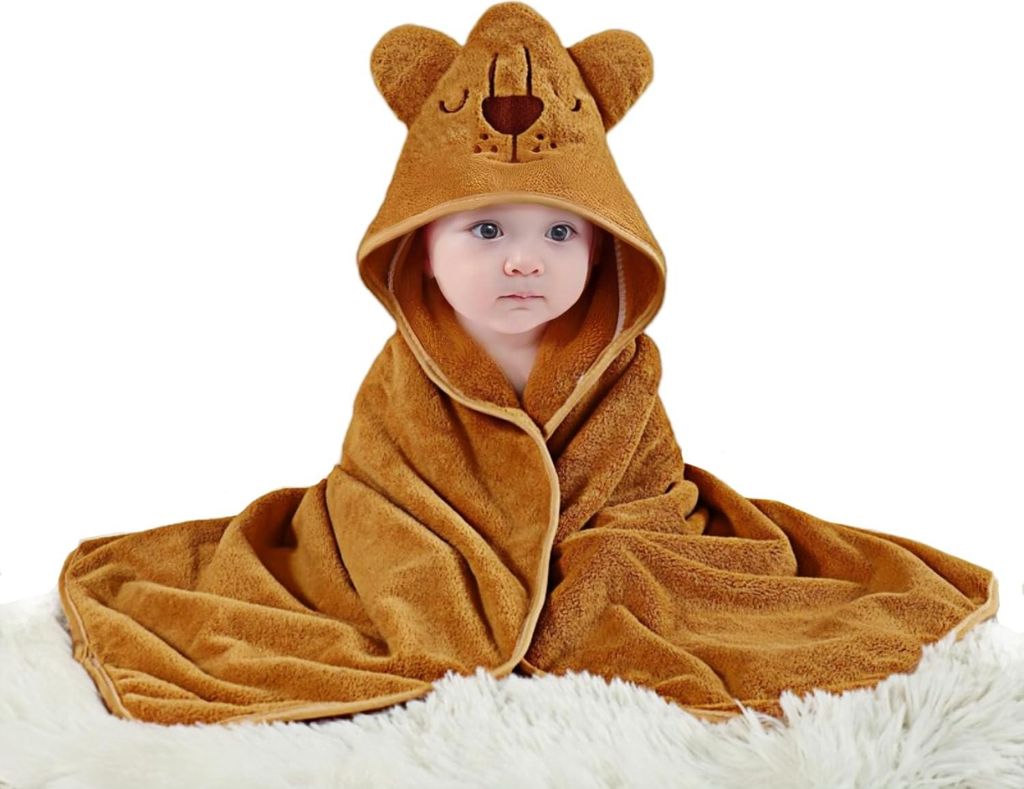 1 Stück Cartoon Tier Baby Badetuch für Neugeborene, Baby, Kleinkind, Säugling - saugfähige große Baby Handtuch - Bär, 80*80CM