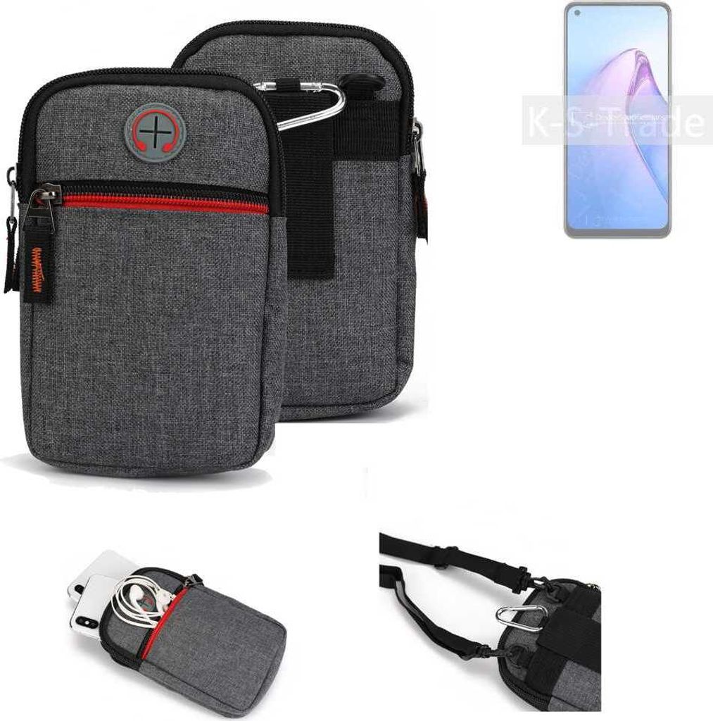 K-S-Trade Holster Gürteltasche kompatibel mit Oppo Reno8 4G Handy Tasche Schutz Hülle grau Zusatzfächer 1x