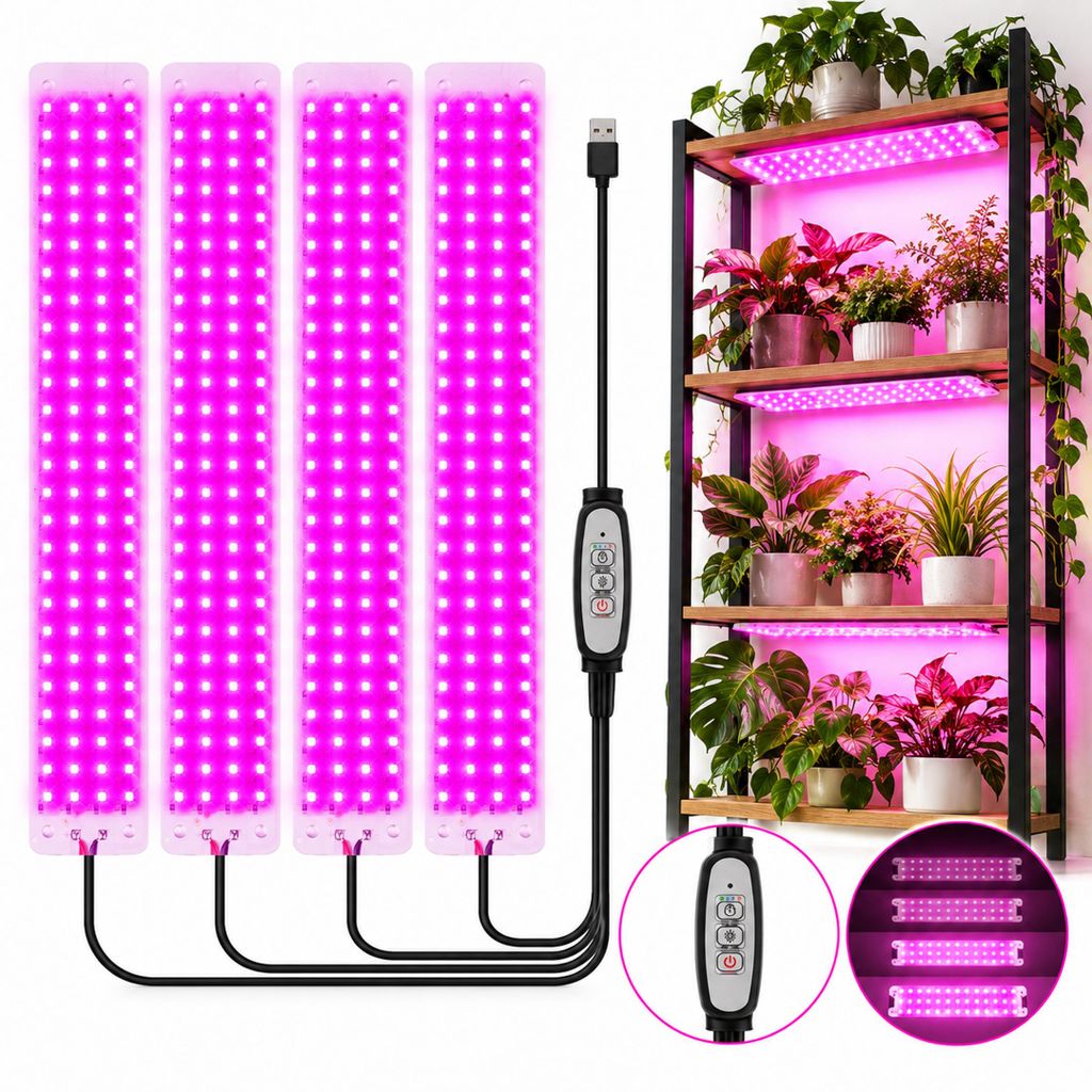 Pflanzenlampe 384 LED Vollspektrum 5V USB 4 Panels Grow Produktbild 