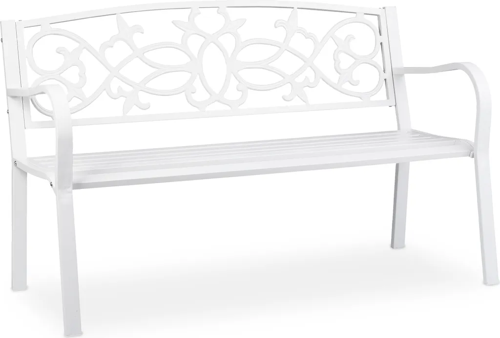 Relaxdays Banc de Jardin Vintage Blanc en Fonte d'Aluminium Style Rétro