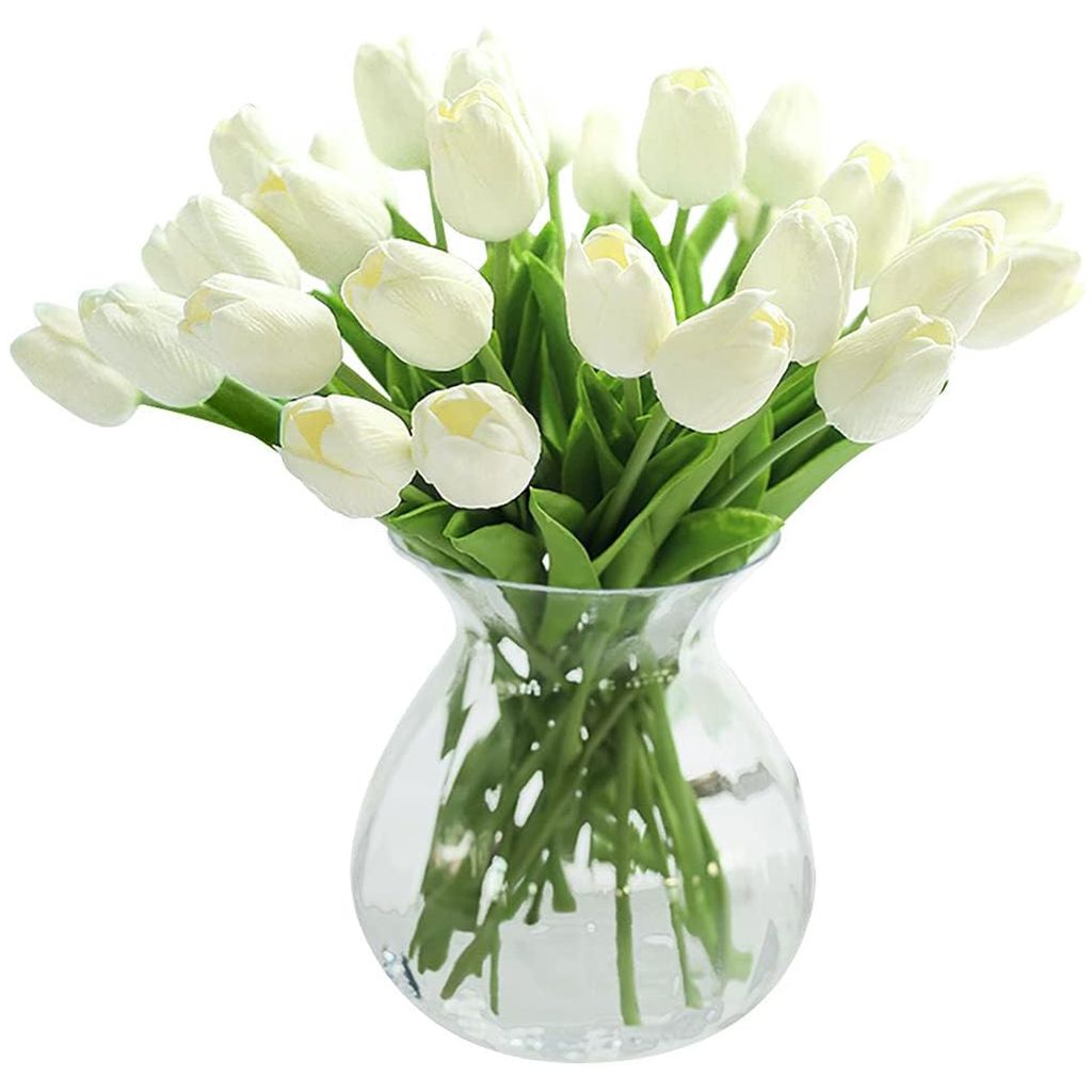 MODFU Künstliche Tulpen, Weiß, Einzelstiel, 10er Set, Produktbild 
