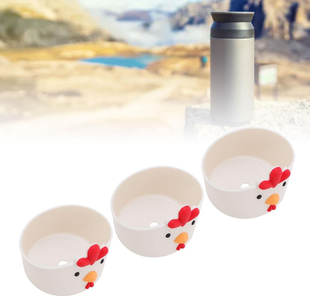 3 Stück Silikon-Stiefel, rutschfeste Schutzhülle, Cartoon-Huhn, Wasserflaschenboden für Flaschen und Tassen, weiß