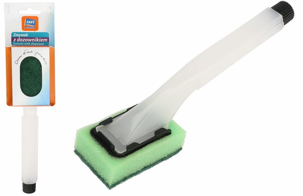 Spons met afwasmiddeldispenser en handvat voor afwas. 1 Productafbeelding 