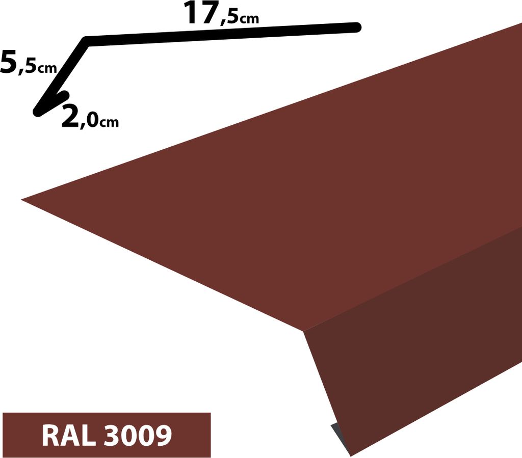 2m Traufblech pulverbeschichtetes Rinneneinhang Dachblech Rinneneinhang Traufe (20x55x175) RAL-3009 Oxidrot / Kastanie