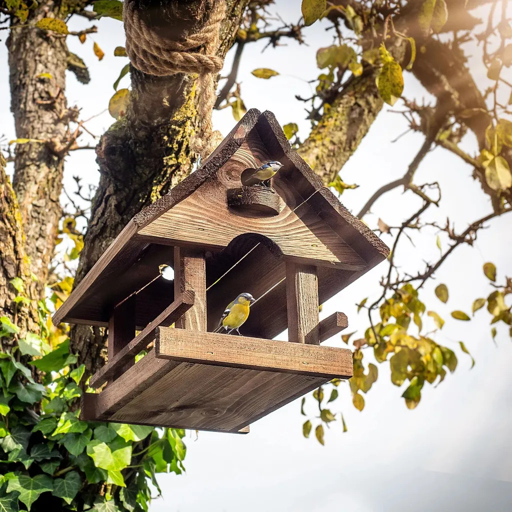 Maisonnette pour oiseaux extérieurs en bois marron - Format 30x25cm - 5