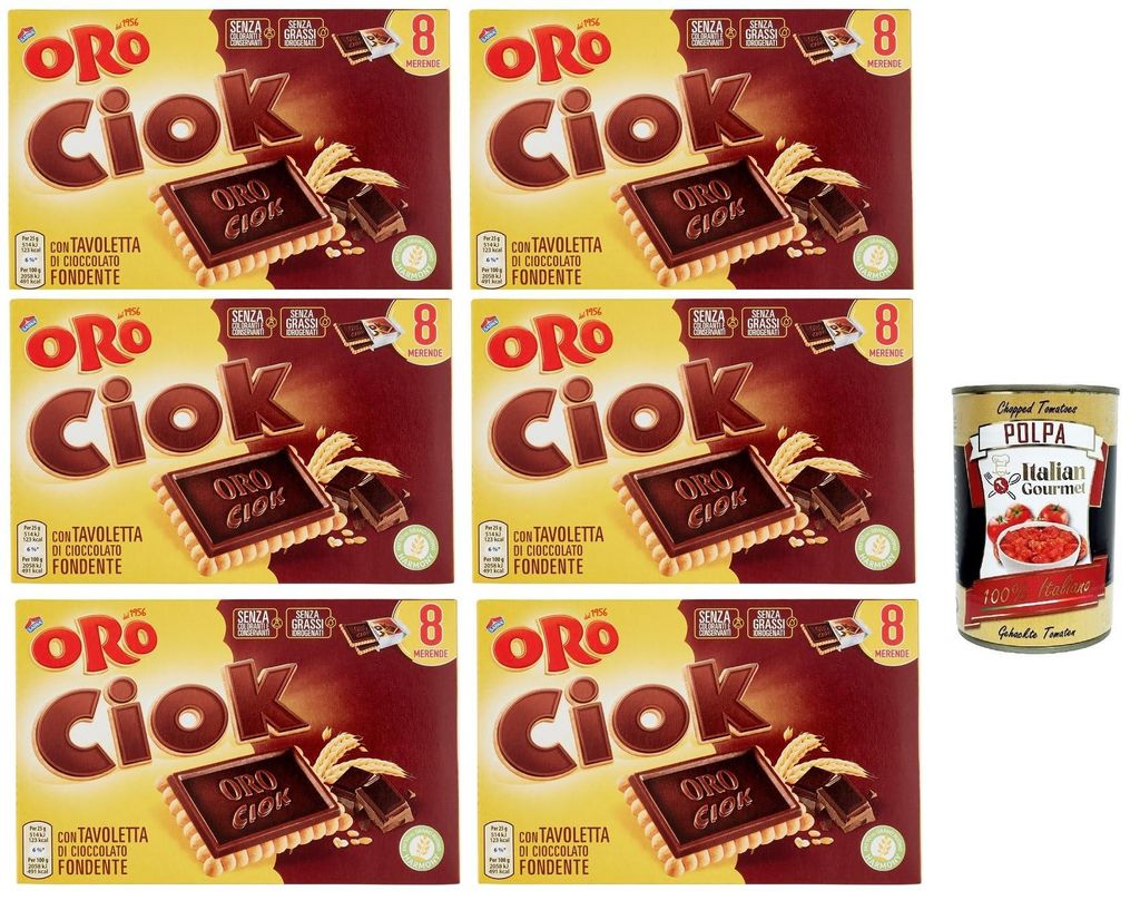 Oro Ciok Biscotto fondente, Kekse Mit dunkler Schokoladentafel, einfacher und köstlicher Snack, natürliche Faserquelle, 6x 200 g + Italian Gourme...