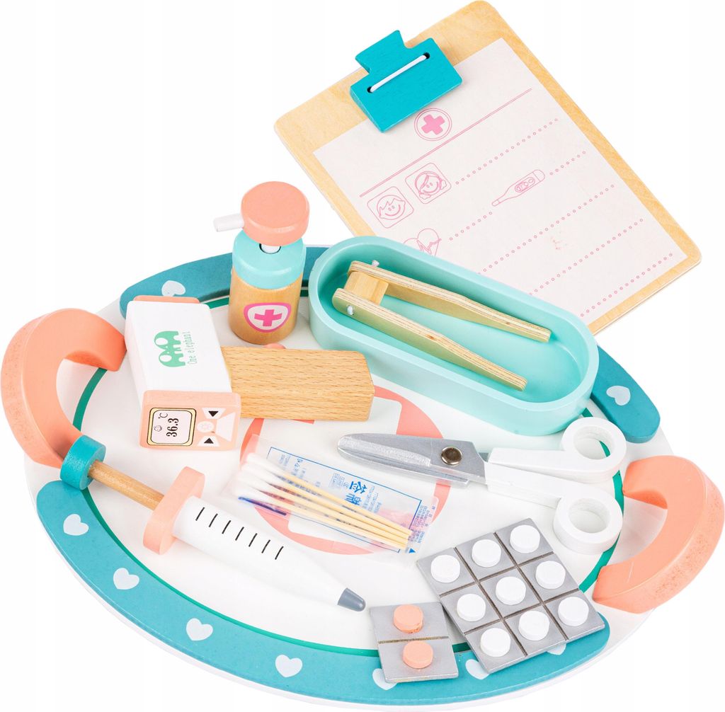 Holz Arztkoffer für Kinder – Rollenspiel Arzt & Krankenschwester – Set mit Zubehör und Tablett – ab 3 Jahren