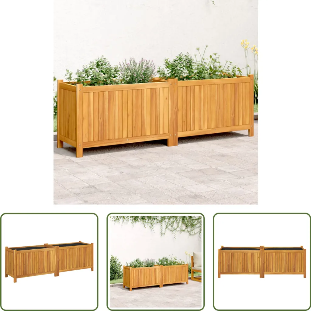 Bac à plantes avec insert 153x38,5x50 cm en bois d'acacia massif