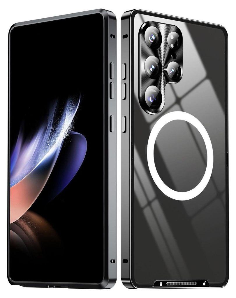 Für Samsung Galaxy S25 Ultra 5G Magnetische Magsafe Frosted Metall Design Schutz Hülle Cover Schwarz