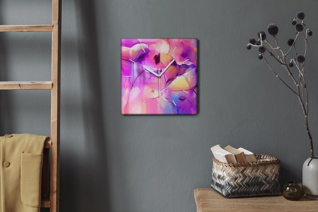 Coloray Hodiny Unikátní 30x30 cm Tiché hodiny Pro obývací pokoj a kuchyň Nástěnné hodiny Plátno Bílé ručičky hodin - Květ