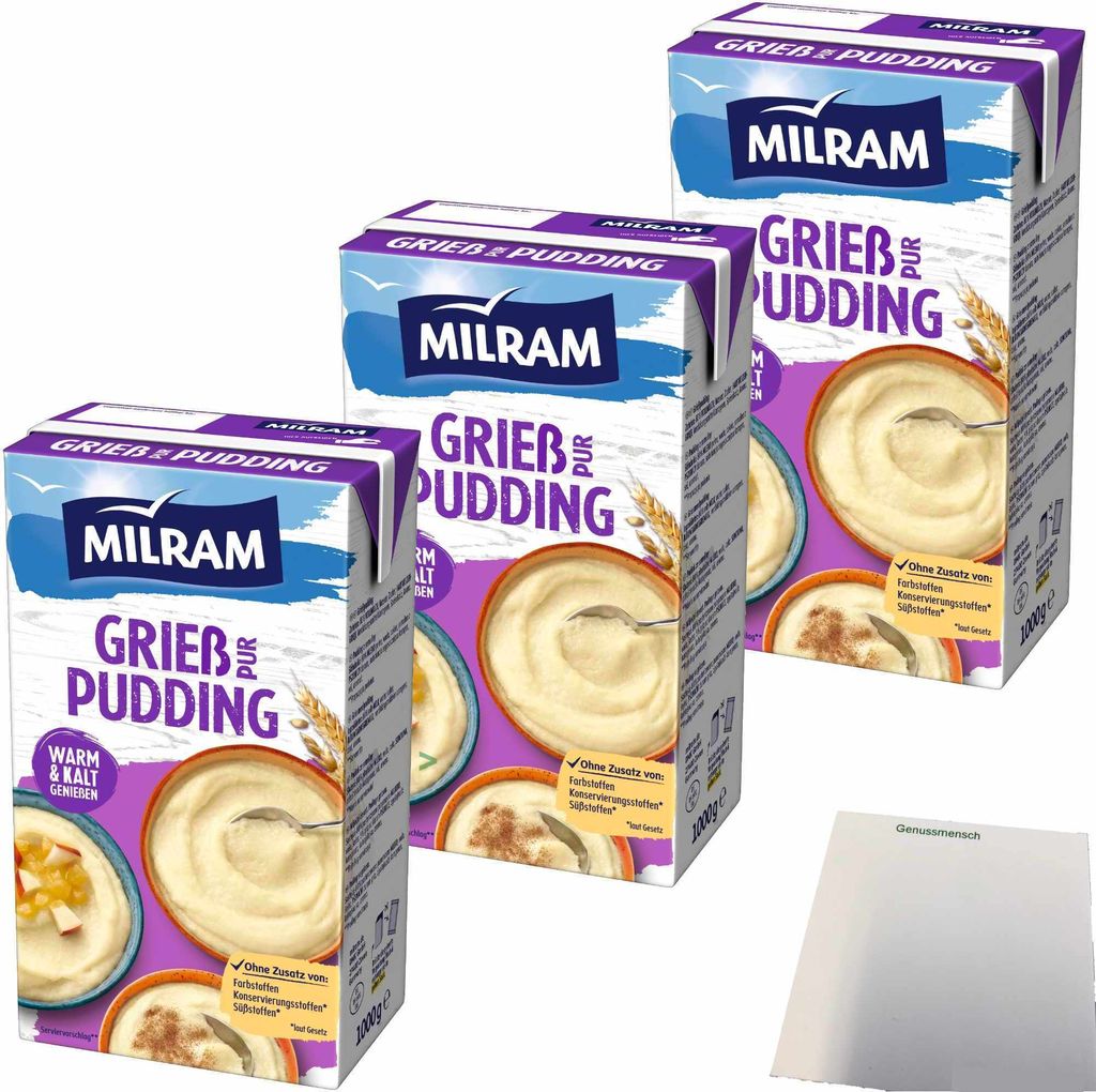 Milram Grieß-Pudding Pur warm und kalt zu genießen 3er Pack Produktbild 
