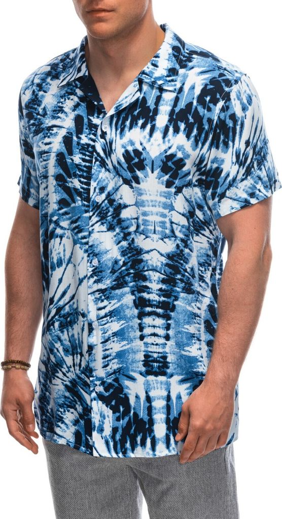 Ombre Clothing Kurzarmhemd für Männer Makau marine-weiß S
