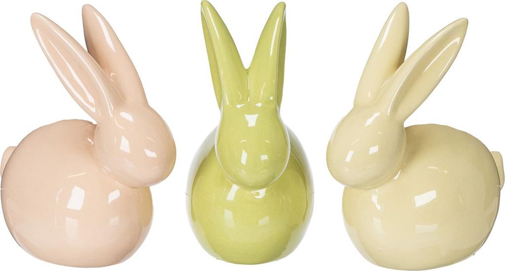 Keramik Hase Osterdeko Figur für Tisch und Fensterbank, 3 Stück