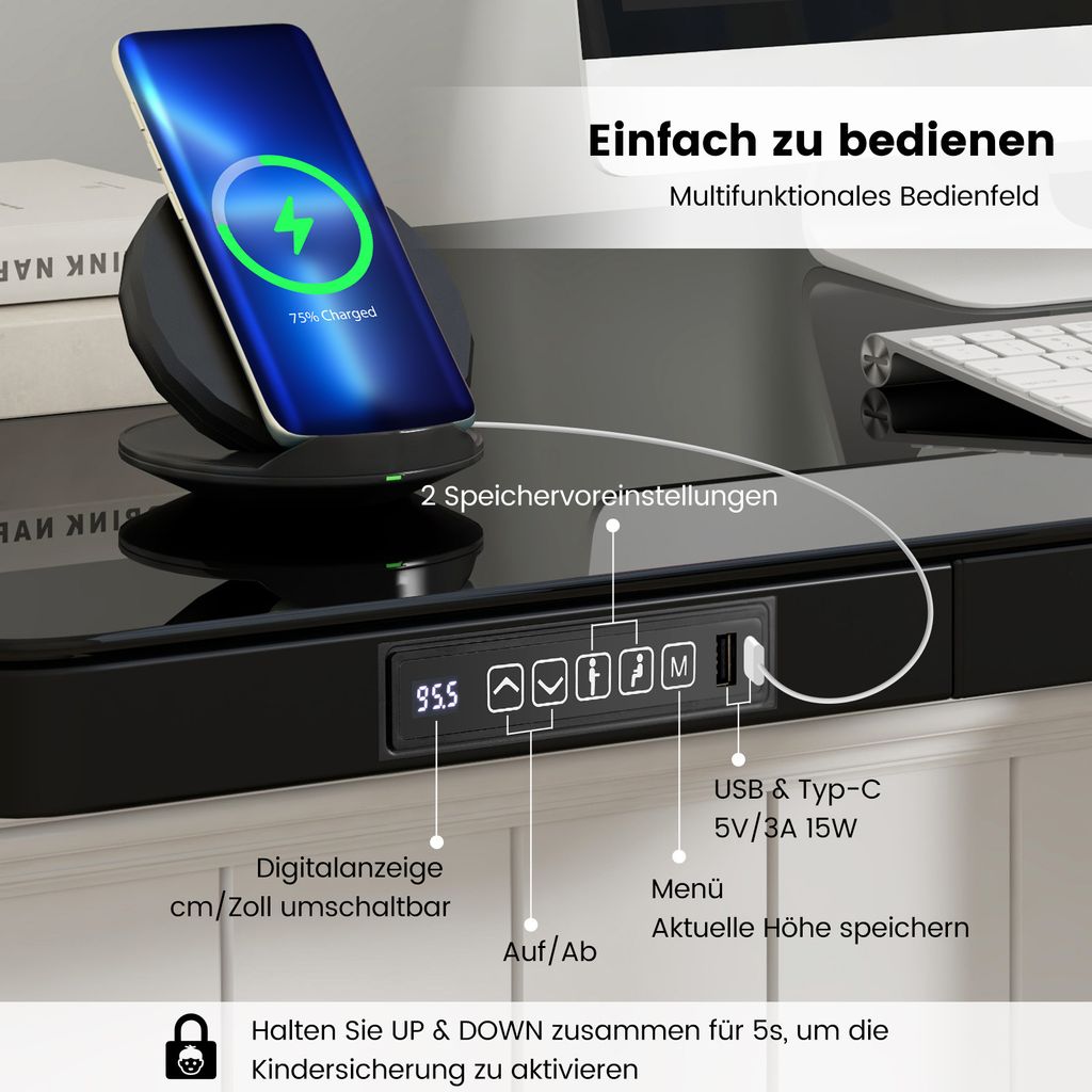 COSTWAY biurko z regulacją wysokości, elektryczne biurko Zdjęcie produktu 7