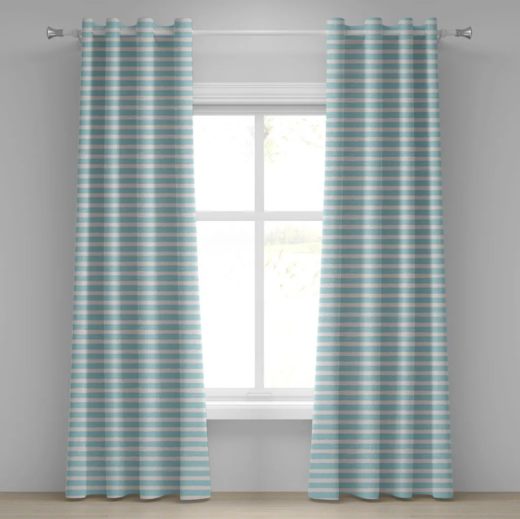 Rideaux décoratifs 2 panneaux motif rayures horizontales bleu gris