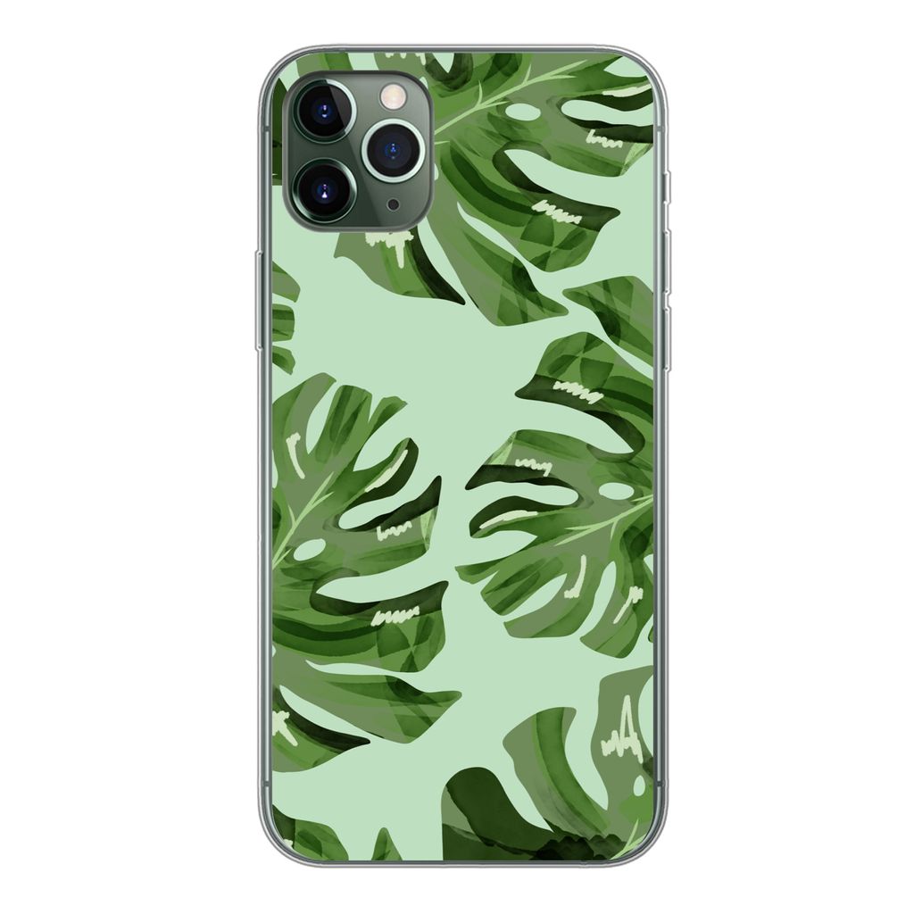 MuchoWow Handyhülle Schutzhülle Hülle für iPhone 11 Pro Max Blätter - Tropisch - Pastell Silikon Softcase Handy Hülle - Schutz