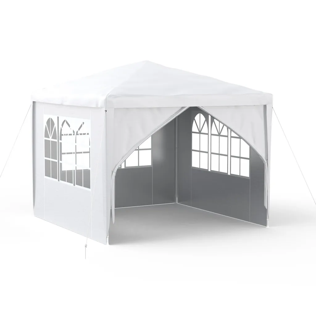 Sessamen-LP gazebo impermeabile 3x3 m gazebo da giardino con 4 pareti laterali in polietilene tenda porta con cerniera per giardino festa matrimonio, bianco
