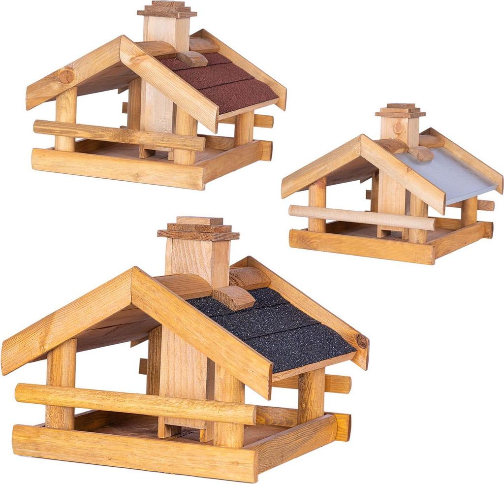 BOOGARDI Vogelhaus Holz · graues Dach Vogelhäuschen zum Aufhängen · Vogelfutterhaus Vogelhäuschen zum Aufhängen und Aufstellen überdachte