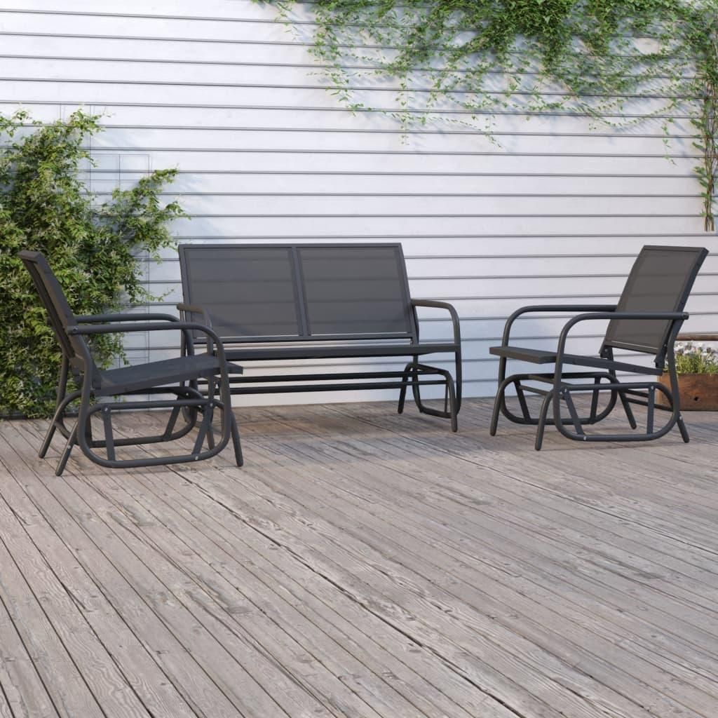Maison Exclusive - 3-tlg. Garten-Lounge-Set Schaukel Schwarz Textilene und Stahl
