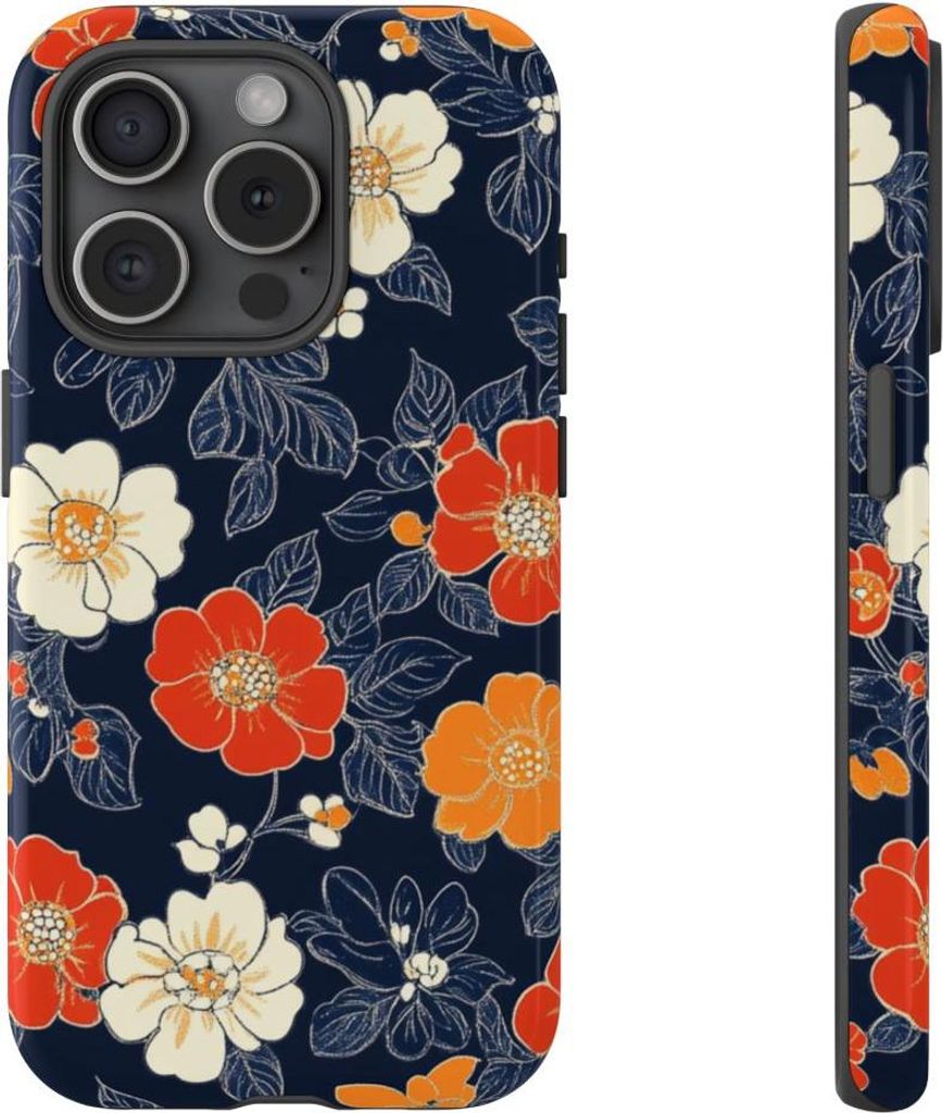 Blumenmuster in Orange und Weiß – Hülle Kompatibel mit iPhone 15 Pro
