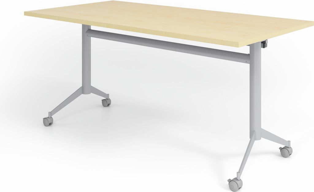 Klapptisch Jukka | 160x80cm | Ahorn | Stahlgestell silber | fahrbar | Arbeitshöhe 75 cm | Tischplatte um 90° kippbar