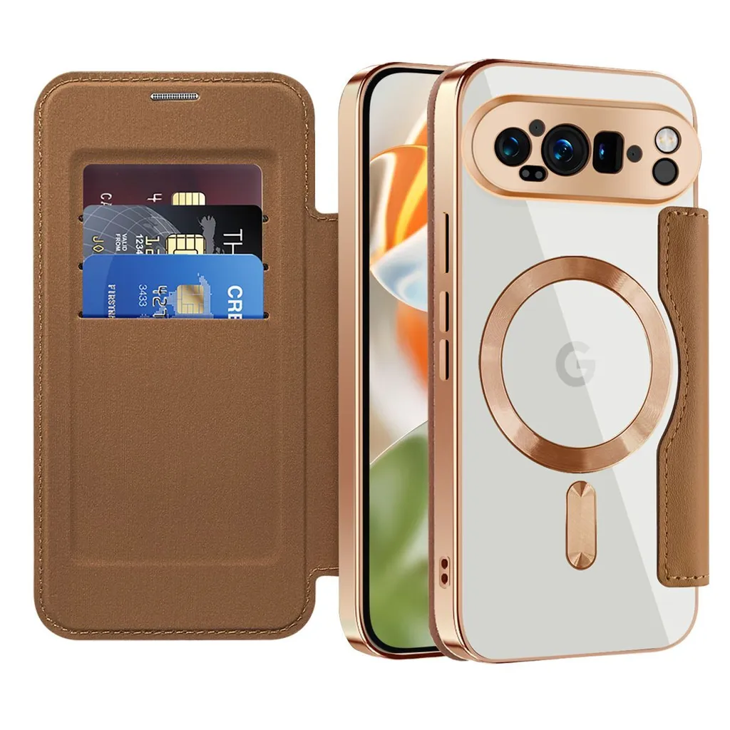 Custodia Google Pixel 10 Pro MagSafe in Pelle Marrone con Porta Carte