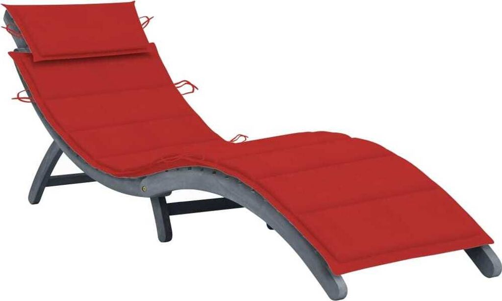 Sonnenliege mit Auflage Grau Massivholz Akazie