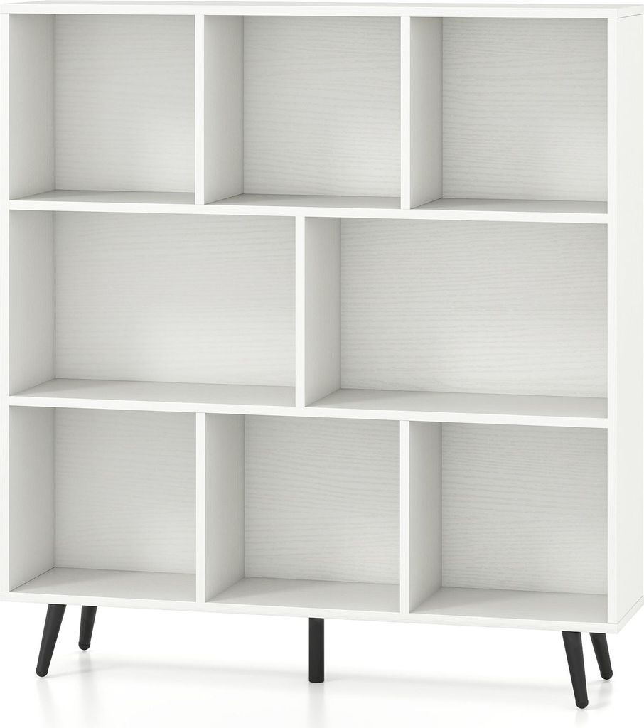 COSTWAY Bücherregal mit Fächern, Standregal mit 3 Ebenen&Holzbeine, Würfelregal 107cm hoch, Büroregal Aufbewahrungregal für Büro, Schlafzimme...
