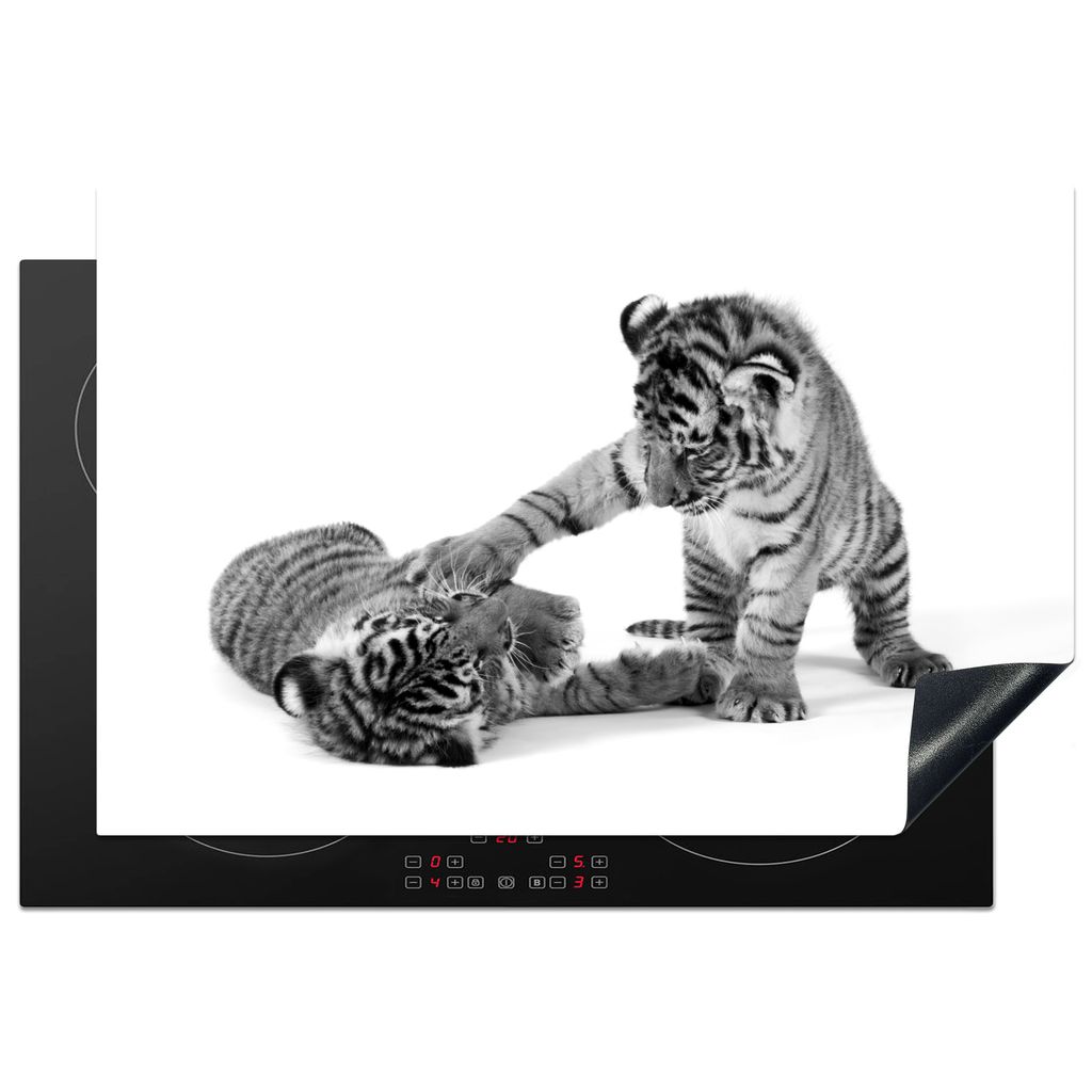 KitchenYeah Herdabdeckplatte Tiger - Spiele - Schwarz - Weiß , 78x52cm, Küche Deko, Glaskeramikkochfeld Herdabdeckung, Abdeckplatte fùr Kochfeld