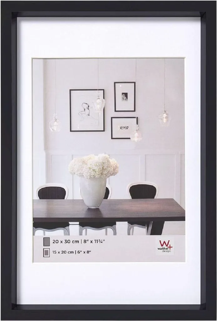 Grand cadre noir 50 x 70 cm Walther Steel Style, verre et passe-partout