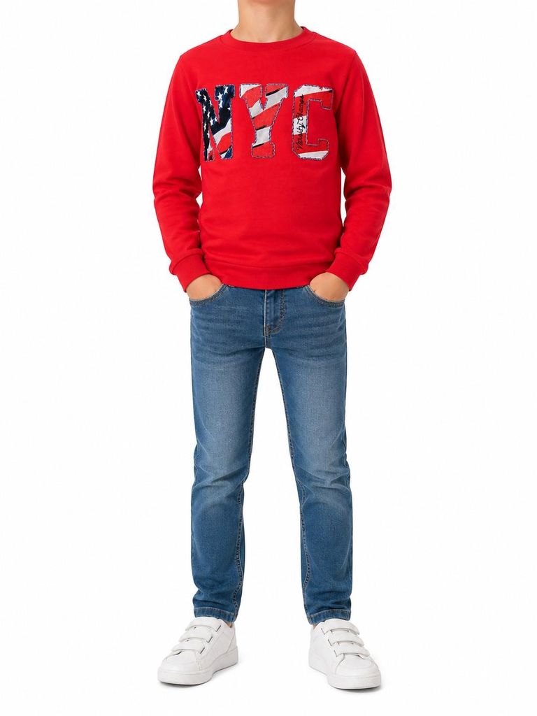 31409 Stummer Jungen Sweatshirt Gr. 128 – Rot mit NYC Motiv, Baumwolle & Elasthan