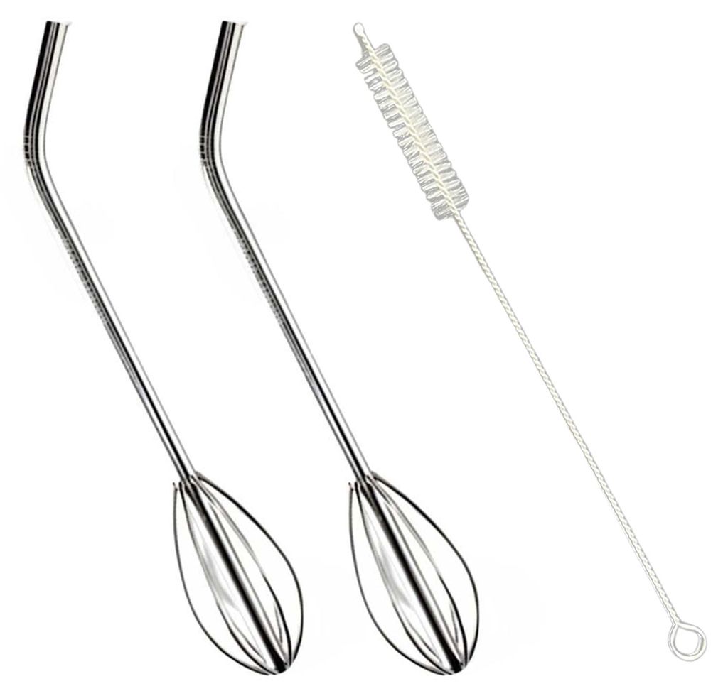 2-in-1 Edelstahl-Trinkhalm und Mixer-Schneebesen-Trinkhalm, flexibel und wiederverwendbar, für kreative DIY-Formen, unverzichtbar für Cafés und ...
