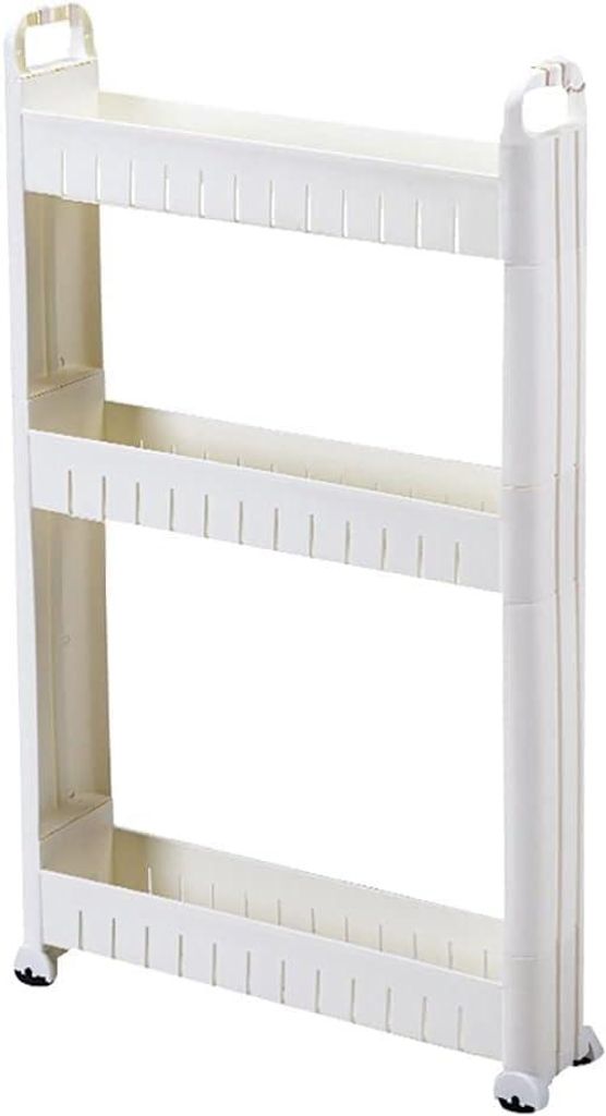 Rollwagen, schmal, 3 Ebenen, mobiles Regalsystem für Büro, Waschküche, Bad, Küche, Kunststoff, weiß, 10 cm breit