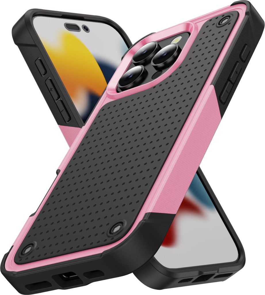 Für iPhone 16 Pro Hülle Militärqualität Stoßfest Hybrid 2 in 1 Hart PC Weich TPU Handyhülle Pink Schwarz