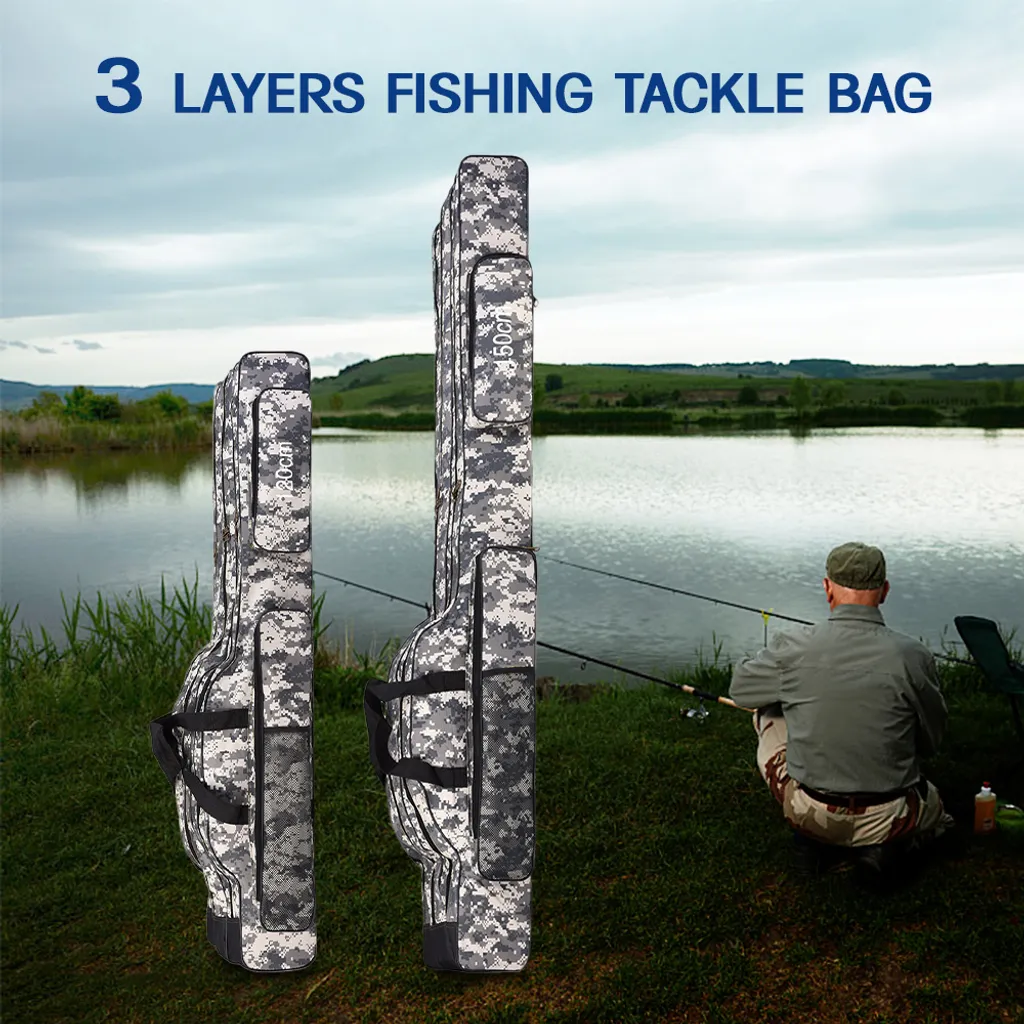 Sac de Pêche 120cm/150cm 3 Couches Fourreau de Canne à Pêche Pliable - 5