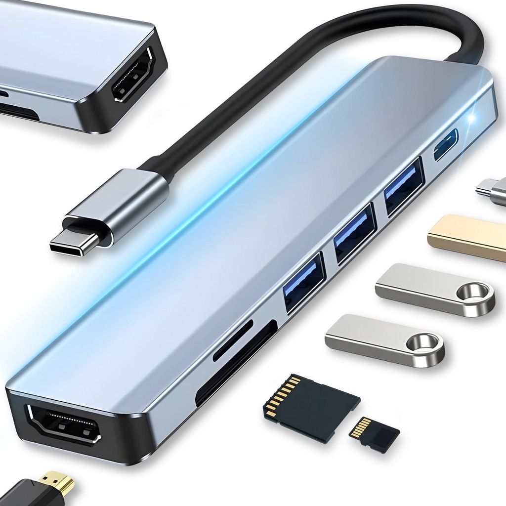 USB-C Hub 7 in 1 Adapter mit USB Type C 3.0, HDMI, Power Produktbild 