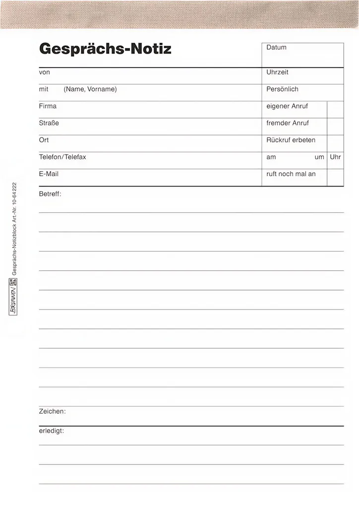Carnet de messages téléphoniques A5 BRUNNEN 1064222 avec 40 feuillets