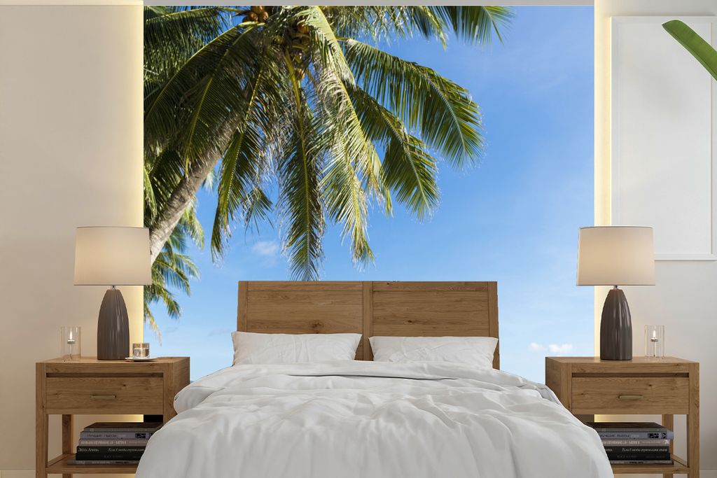 MuchoWow Fototapete für Wohnzimmer oder Schlafzimmer Wandtapete Vinyl Motivtapete Palmen am Strand von Boracay - 240x240 cm - Schlafzimmer-Tapete