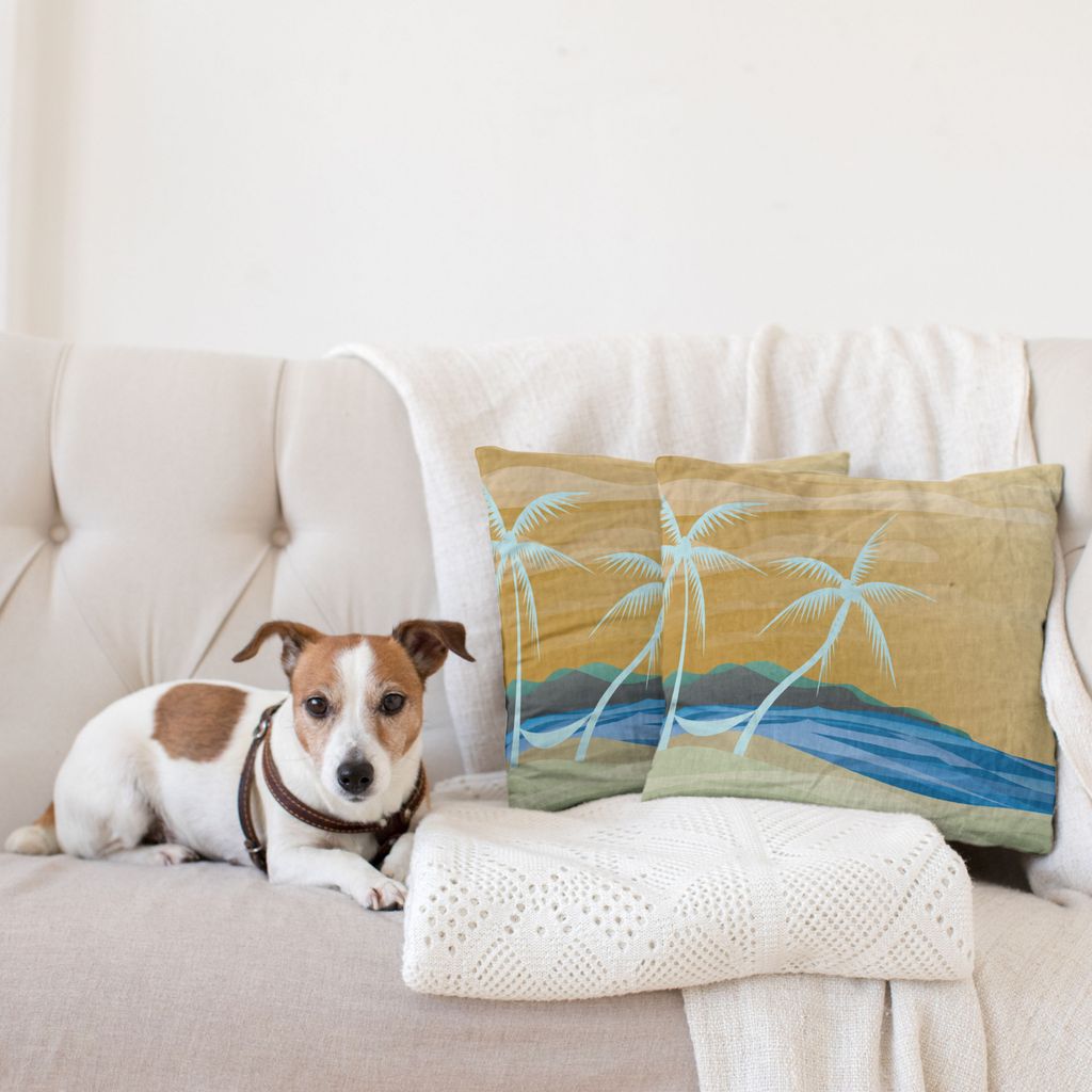 ABAKUHAUS Strand Kissenbezug Set (2Stück), Illustration Hängematte Im Tropischen Sandy Strant Mit Exotischem Farbozean Druck, 45x45cm, Creme