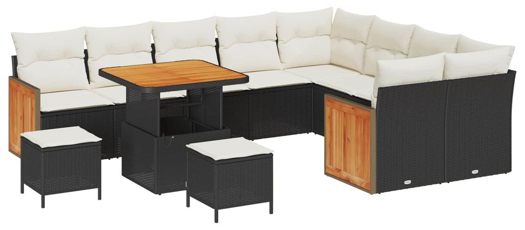 vidaXL Gartensofa-set mit Kissen 12 pcs Schwarz und Creme