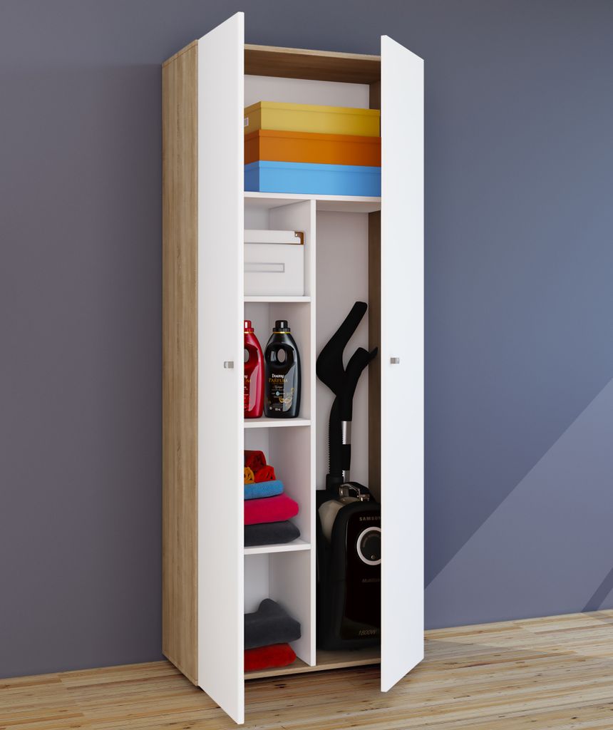 VCM Besenschrank | 6 Fächer | Maße: B. 70 x H. 178 x T. 40 cm | Haushaltsschrank | Mehrzweckschrank | Vandol