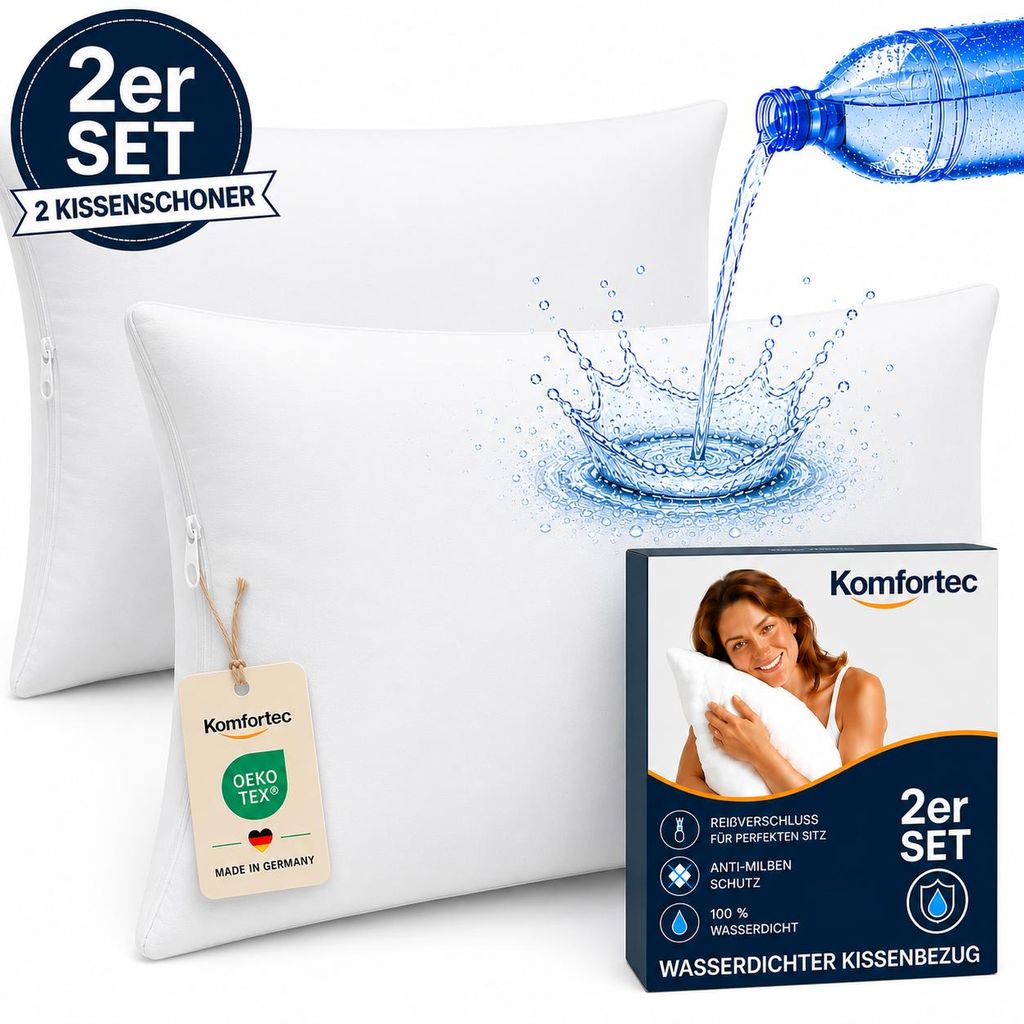 Komfortec Wasserdichter Kissenbezug 2er Set 40x60 cm mit Produktbild  KI-generiertes Bild