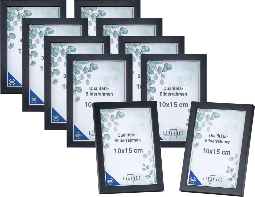 10 Stück Bilderrahmen Echtholz EU 10x15 Schwarz mit Glasscheibe Portrait Fotorahmen Set Holz Kiefernholz Picture Frame